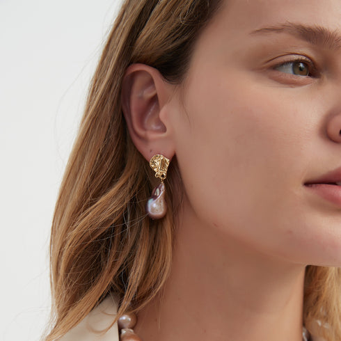 Purple Pink Large Baroque Pearl Earrings - House Of Pearls