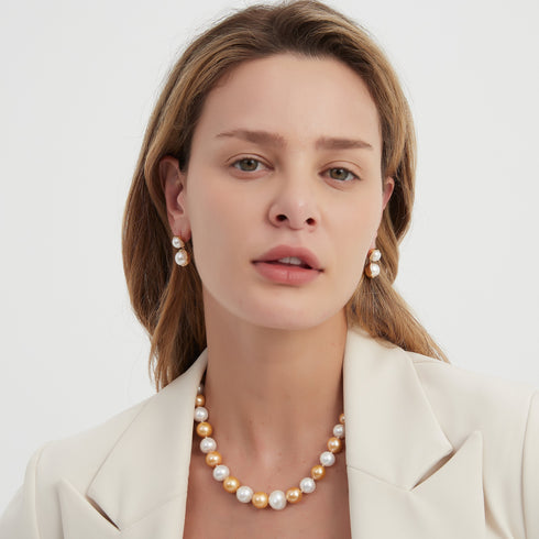 10-11mm Dyed Golden and White Freshwater Pearl Necklace - House Of Pearls