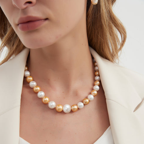 10-11mm Dyed Golden and White Freshwater Pearl Necklace - House Of Pearls