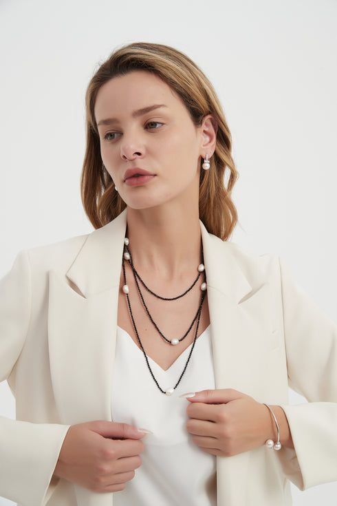 Black Spinel Beaded Baroque Pearls Long Necklace - House Of Pearls