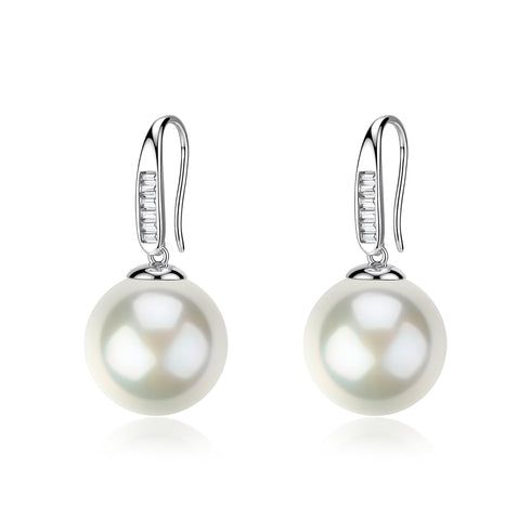 Zirconia Crown Pearl Earrings, silver-tone pair with cubic zirconia accents