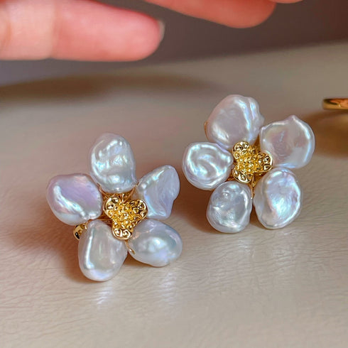 Keshi Pearl Flower Petal Earrings and Ring Set - House Of Pearls