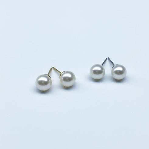 8–10mm Aurora Button Pearl Stud Earrings, two pairs with gold-tone and silver-tone posts