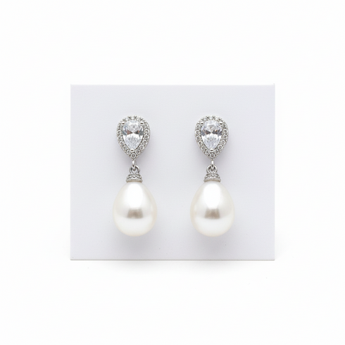 9-11mm Baroque Freshwater Pearl Drop Sparkling Cubic Zirconia Earrings - Earrings made with hand-selected pearls from House of Pearls