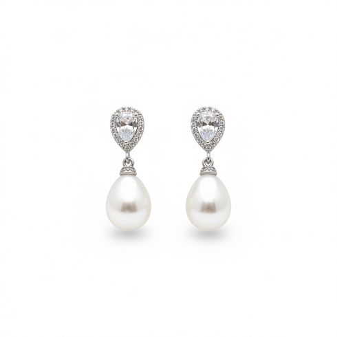 9-11mm Baroque Freshwater Pearl Drop Sparkling Cubic Zirconia Earrings - Earrings made with hand-selected pearls from House of Pearls