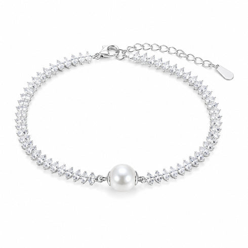 Aurora White Freshwater Pearl Marquise Cut Tennis Bracelet