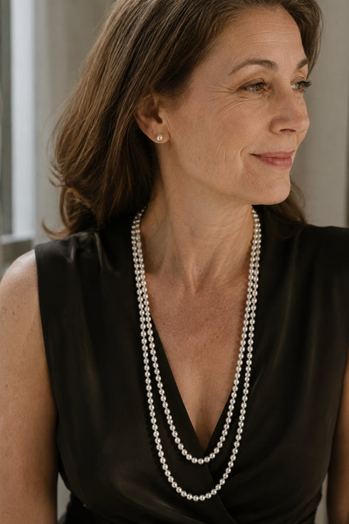 Three-strand Akoya seawater pearl opera necklace with 3–5mm white pearls