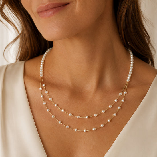 Pearl double-layer cascade necklace by House of Pearls-JT, 5–6mm freshwater pearls on a delicate chain