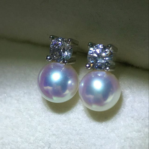 6.5-7mm Aurora White Freshwater Pearl Sasha Stud Earrings 5A High Luster