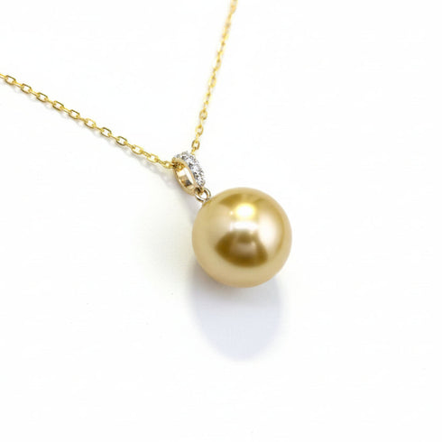Pendant necklace by House Of Pearls: 12–13mm golden South Sea pearl with pavé diamond bail
