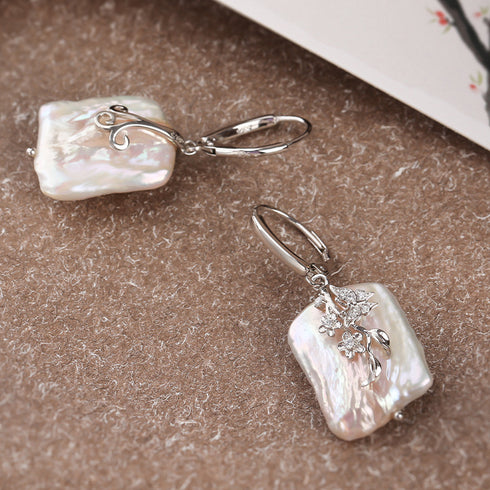 Handcrafted Baroque Freshwater Pearl Leaf Earrings Silver - House Of Pearls