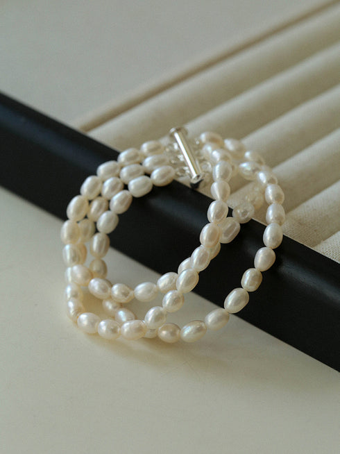 Triple Layer Freshwater Pearl Necklace and Bracelet Set - House Of Pearls