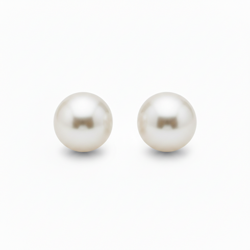 Pearl stud earrings, 13–14mm luminous white freshwater pearls, pair.