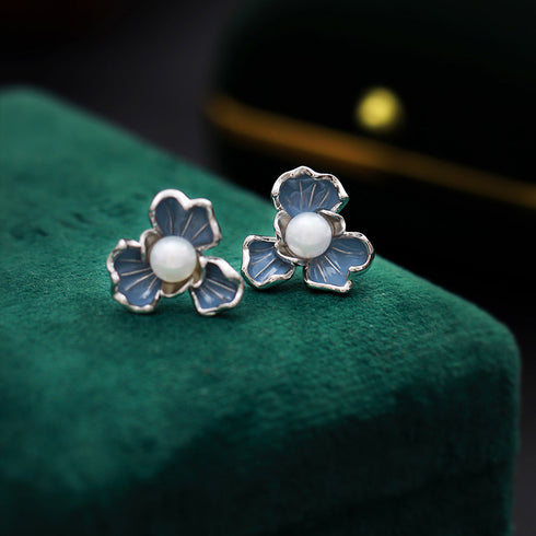 7-7.5mm Blue Floral Pearl Earrings - House Of Pearls