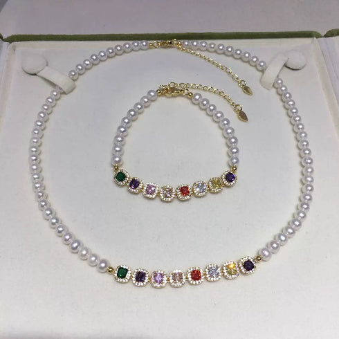 Freshwater Pearl Rainbow Crystal Necklace - Necklace made with hand-selected pearls from House of Pearls