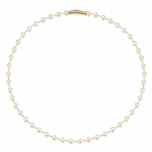 White freshwater pearl dainty station necklace on gold chain; House Of Pearls - TA