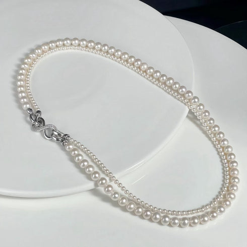 Versa Infinity Dual-Strand Freshwater Pearl Necklace by House Of Pearls - FT, double pearl strands with silver clasp