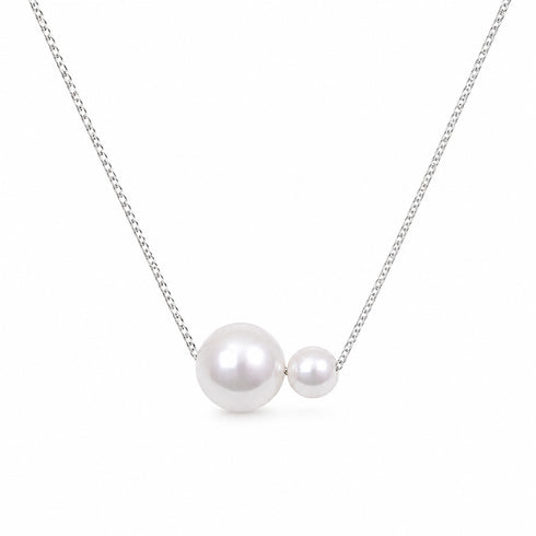 Dual freshwater pearl pendant necklace by House Of Pearls - TA, silver chain with large and small pearls.