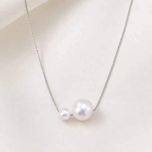 Dual freshwater pearl pendant necklace with two pearls (small and large) on a silver chain, House Of Pearls - TA