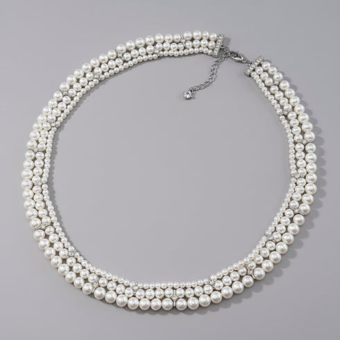Triple Strand Freshwater Pearl Cubic Zirconia Necklace