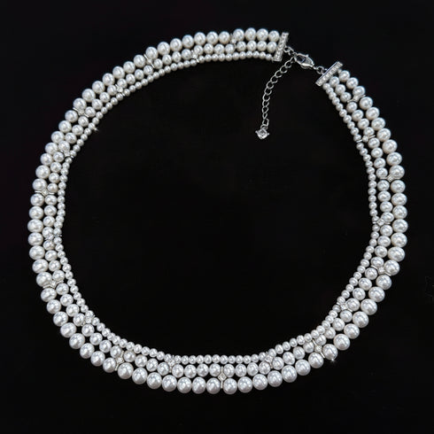 Triple Strand Freshwater Pearl Cubic Zirconia Necklace