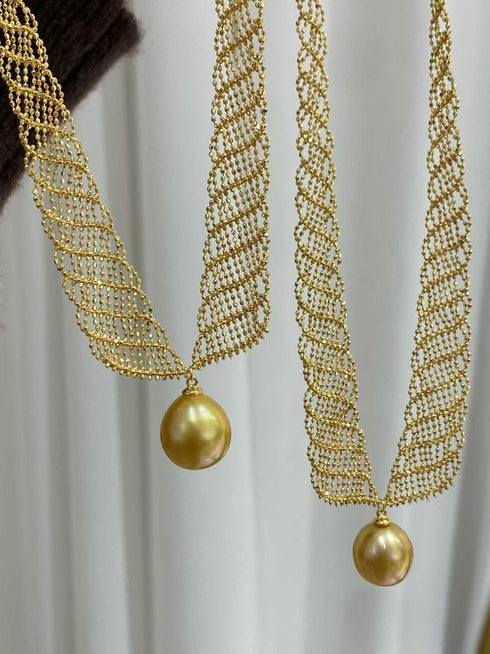 13-14mm South Sea Golden Pearl Lace Necklace - Necklaces made with hand-selected pearls from House of Pearls