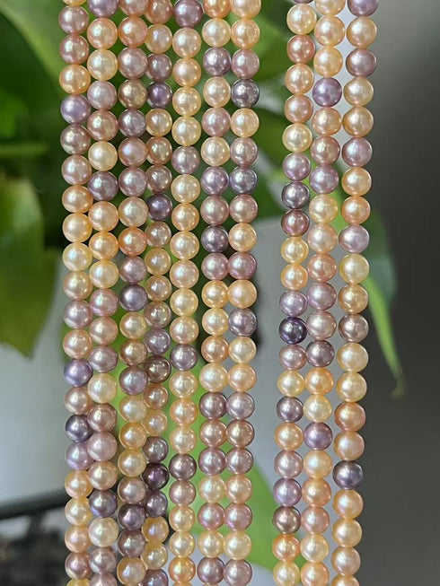 4-5mm Aurora Multi-Color Round Freshwater Pearl Necklace - House Of Pearls