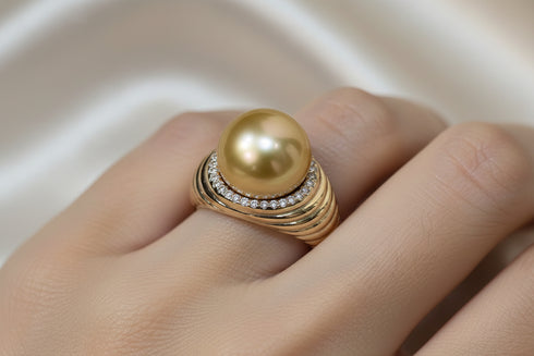 10-11mm South Sea Golden Pearl Thread Ring - Rings made with hand-selected pearls from House of Pearls