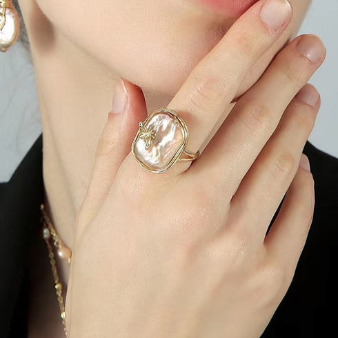 Baroque Freshwater Pearl Bee Ring - House Of Pearls