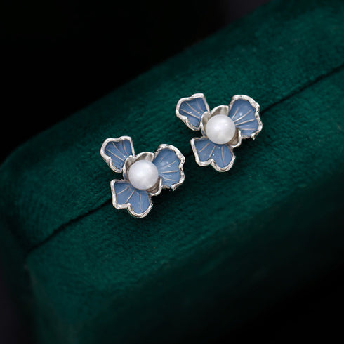 7-7.5mm Blue Floral Pearl Earrings - House Of Pearls