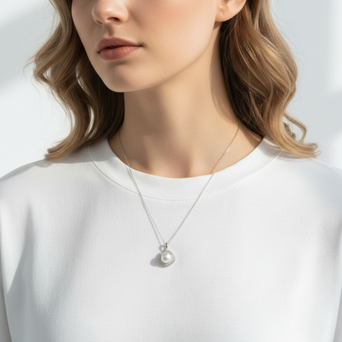 11-12mm White Freshwater Pearl & Rose Pendant Necklace - Necklaces made with hand-selected pearls from House of Pearls