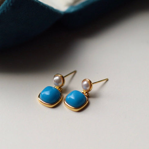 Blue Turquoise and Freshwater Pearl Drop Earrings - House Of Pearls