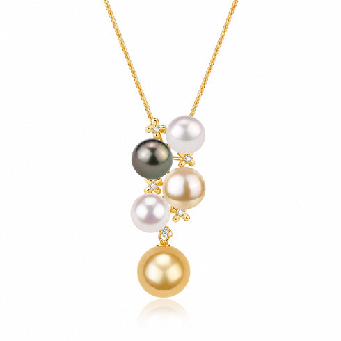 Five-Drop Color South Sea Pearl Gold Pendant Necklace on 18K gold chain with multicolor pearls by House Of Pearls