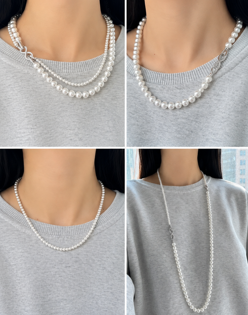 Versa Infinity Dual-Strand Freshwater Pearl Necklace by House Of Pearls - FT, white pearl strands with infinity clasp
