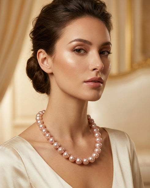 9-11mm Peach Pink Edison Pearl Strand Necklace