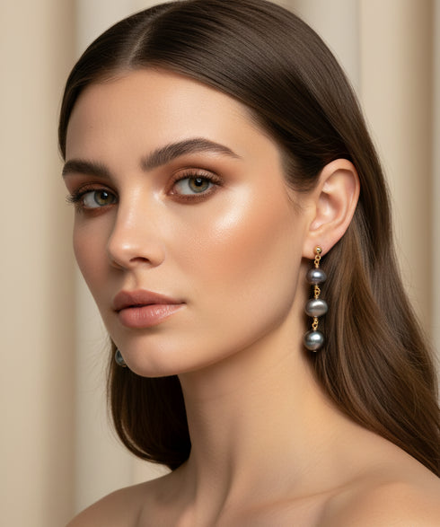 Peacock Blue Button Baroque Pearl Earrings