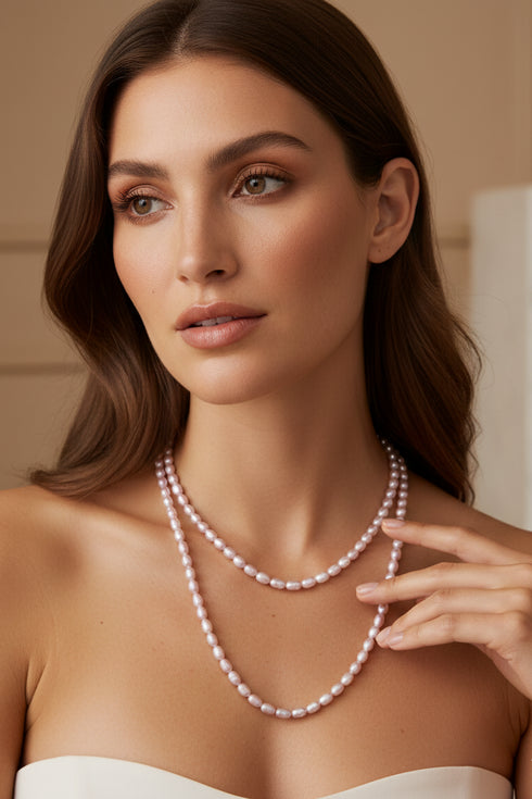 43-Inch Long Freshwater Purple Rice Pearl Necklace