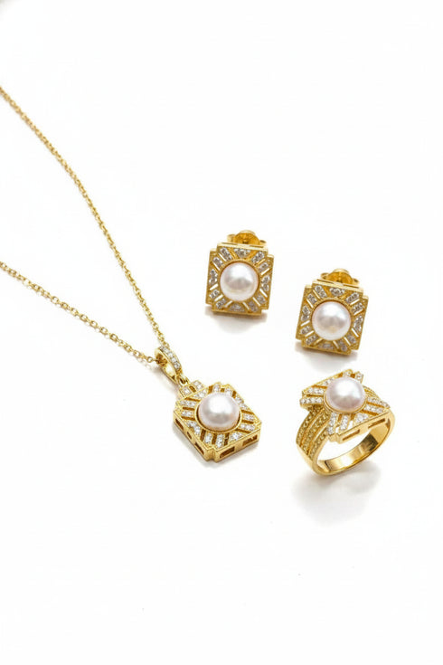 Button Pearl Gold Jewelry Set