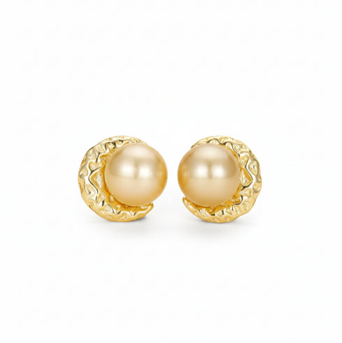 9-10mm South Sea Golden Pearl Textured Stud Earrings