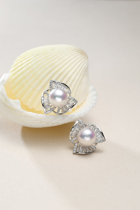 Aurora White Freshwater Pearl Floral Stud Earrings by House Of Pearls, pair