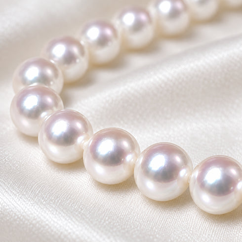 Necklace of Hanadama Akoya pearls, 8.0-8.5mm, pink-white lustrous beads; House Of Pearls - TA PSL Certified