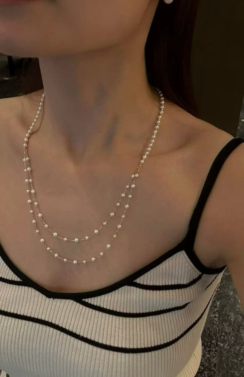 5–6mm freshwater pearl double-layer cascade necklace on gold vermeil chain