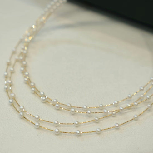 Pearl double-layer cascade necklace in gold vermeil with 5–6mm freshwater pearls by House of Pearls-JT