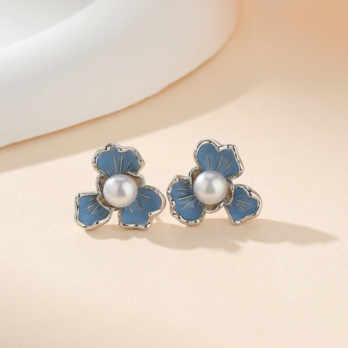 7-7.5mm Blue Floral Pearl Earrings - House Of Pearls