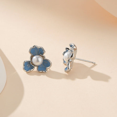 7-7.5mm Blue Floral Pearl Earrings - House Of Pearls