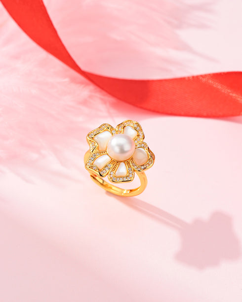 White Shell Flower Pearl Ring - House Of Pearls