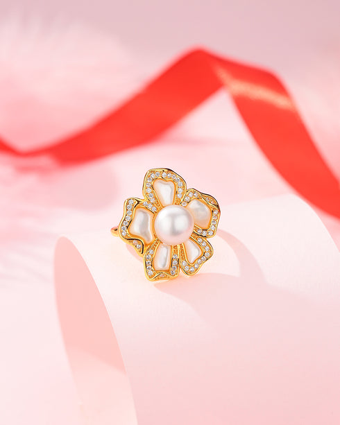 White Shell Flower Pearl Ring - House Of Pearls
