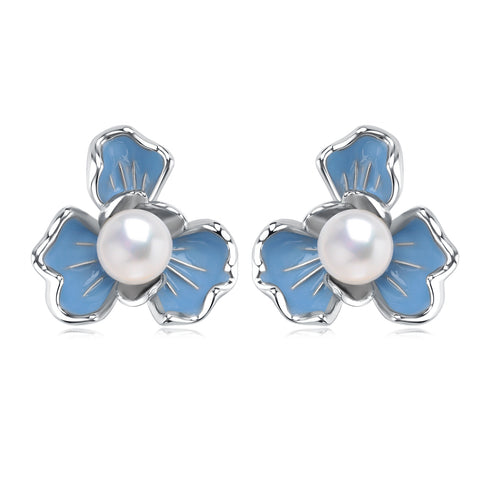 7-7.5mm Blue Floral Pearl Earrings - House Of Pearls