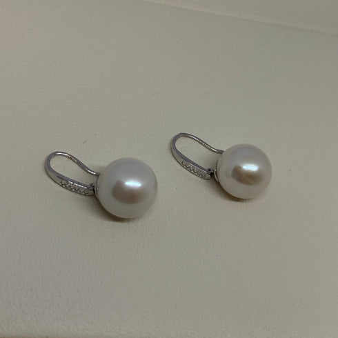 13–14mm Edison Pearl Baguette Hook Drop Earrings, pair, white pearls on silver hooks, House Of Pearls - JX