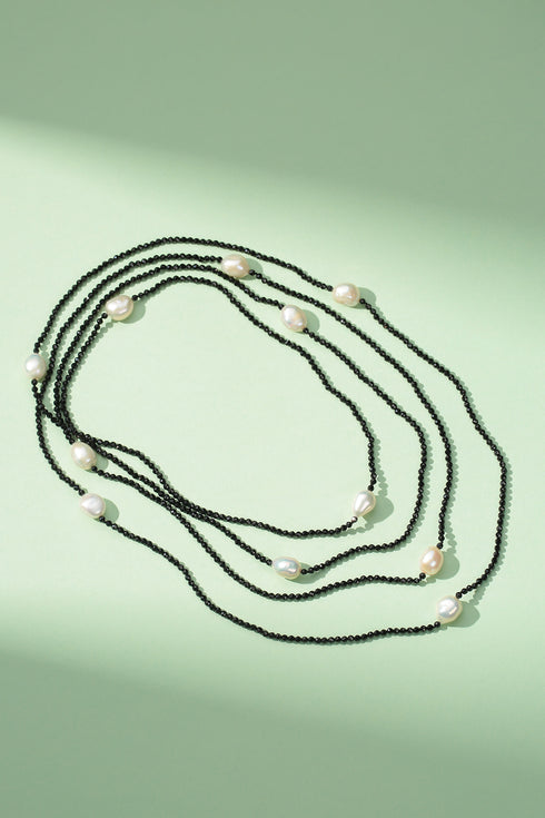Black Spinel Beaded Baroque Pearls Long Necklace - House Of Pearls